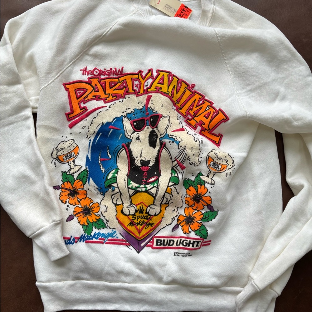 Vintage 1987 Bud Light Spud Mackenzie Party Animal Crewneck Sweatshirt Size l